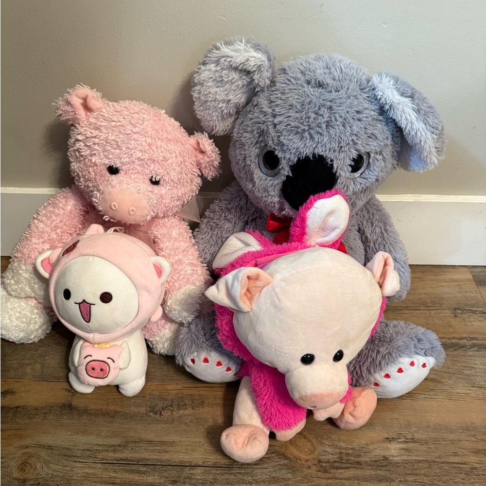 Plush Animal Toy Set - Pink and Gray